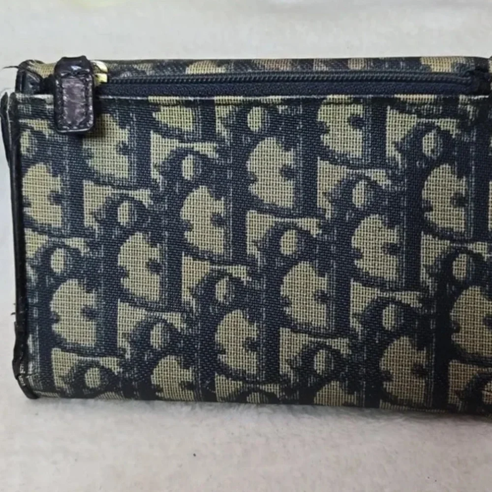 Christian Dior Beautiful Vintage Navy Blue and Beige Monogram Logo Wallet